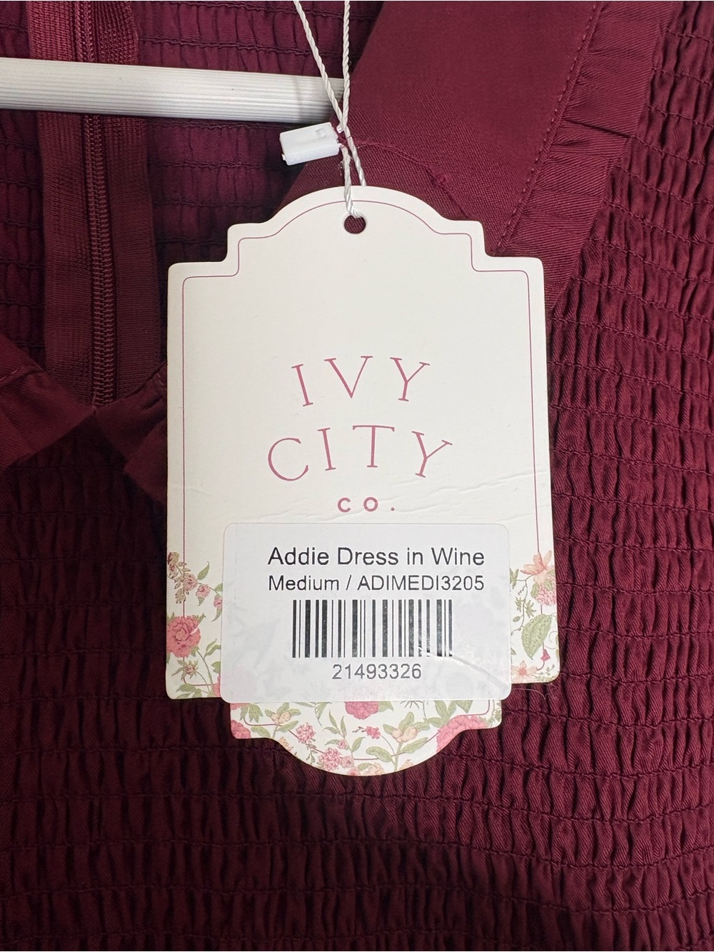 Ivy City Co Wine Red Smocked Addie Dress Size Medium Holiday Christmas NWT - Picture 6 of 14